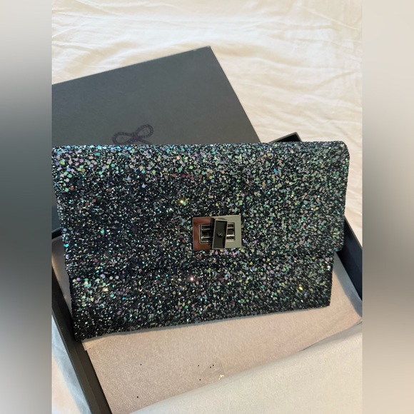 Anya Hindmarch Handbags - Anya Hindmarch New Valorie Glitter Sparkle Evening Clutch - Black Multi NIB 0604